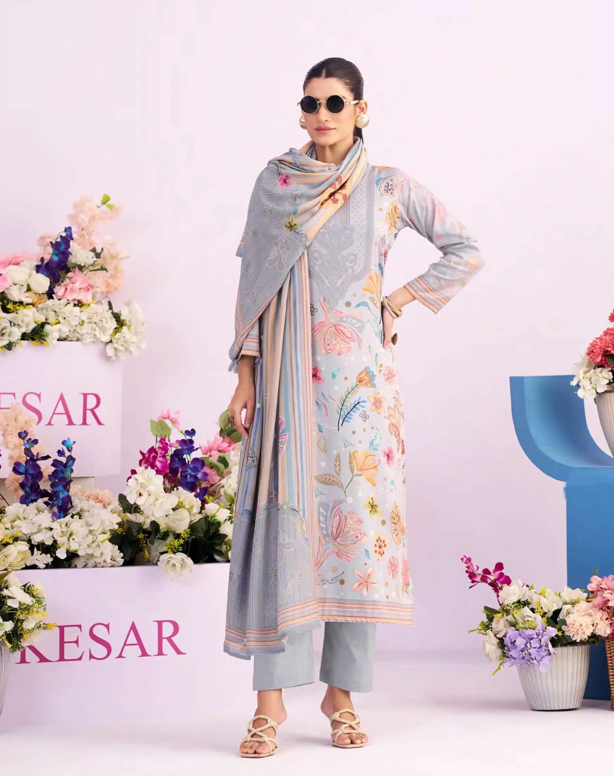 ZARA SERIES 66001 TO 66006 BY KESAR DESIGNER DIGITAL PRINTED AND HAND WORK JAM SATIN SUITS ARE AVAILABLE AT WHOLESALE PRICE