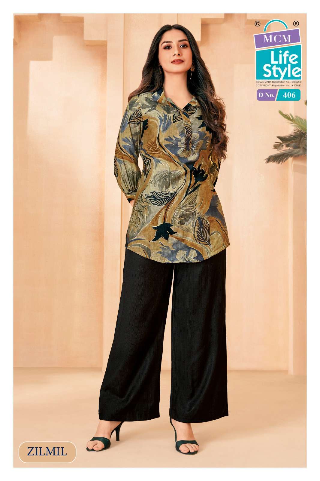 ZILMIL VOL-4 SERIES 405 TO 414 BY MCM DESIGNER VATICAN DISCHARGE AND FOIL PRINTED TOP WITH PLAZZO ARE AVAILABLE AT WHOLESALE PRICE