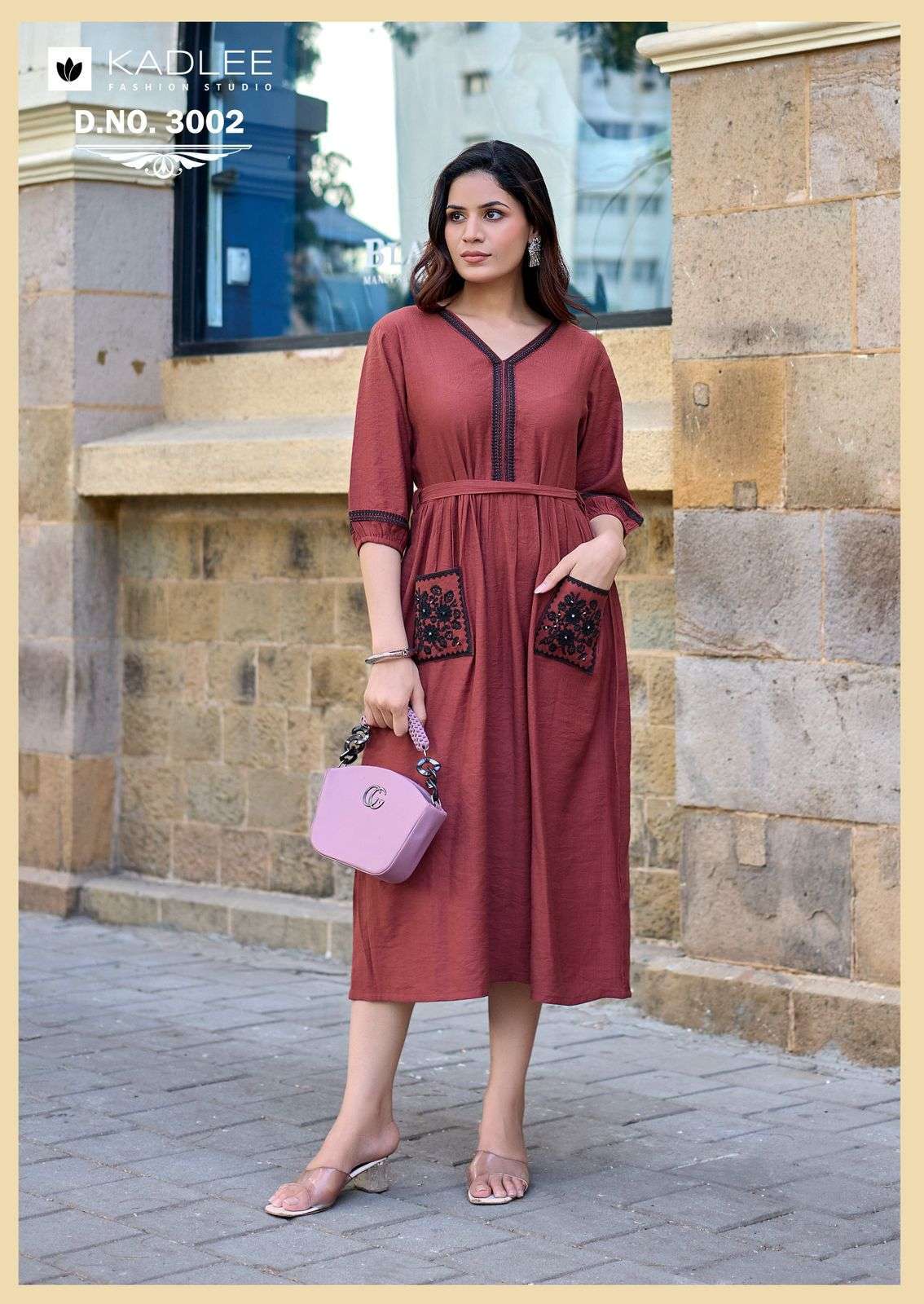 ALEENA SERIES 3001 TO 3005 KURTI BY KADLEE DESIGNER THREAD AND HAND WORK VISCOSE WEAVING KURTI ARE AVAILABLE AT WHOLESALE PRICE 