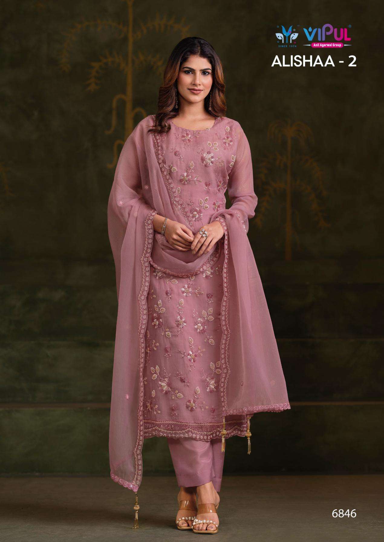 ALISHAA VOL-2 SERIES 6841 TO 6846 BY VIPUL DESIGNER BEADS WORK CRINKLE CHIFFONE SUITS ARE AVAILABLE AT WHOLESALE PRICE
