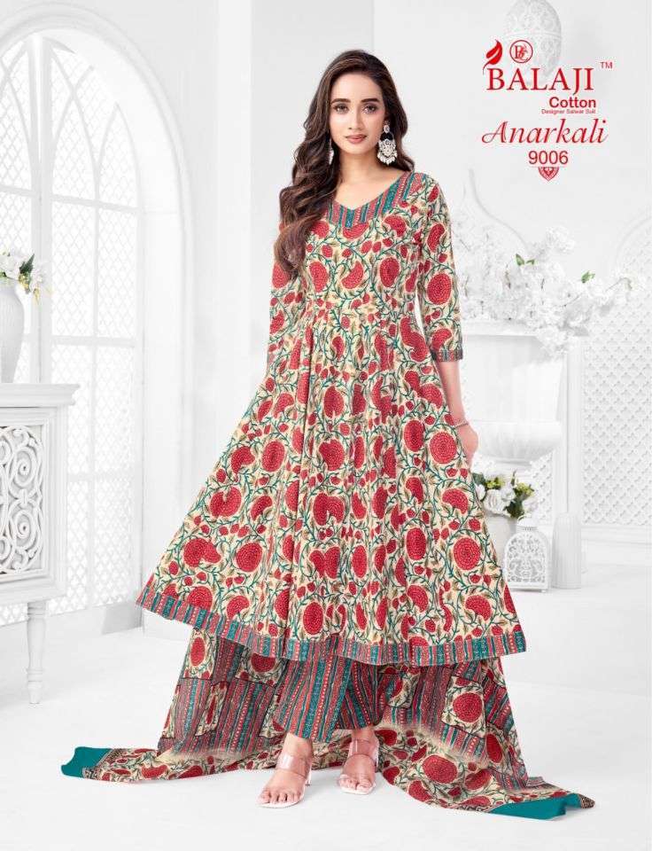 ANARKALI VOL-9 SERIES 9001 TO 9008 BY BALAJI COTTON DESIGNER PRINTED COTTON ANARKALI COTTON READYMADE SUITS ARE AVAILABLE AT WHOLESALE PRICE