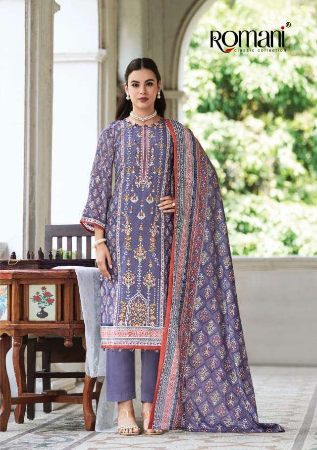BIN KAREEM VOL-4 SERIES 1150 BY ROMANI DESIGNER DIGITAL PRINTED AND EMBROIDERY WORK SOFT COTTON SUITS ARE AVAILABLE AT WHOLESALE PRICE
