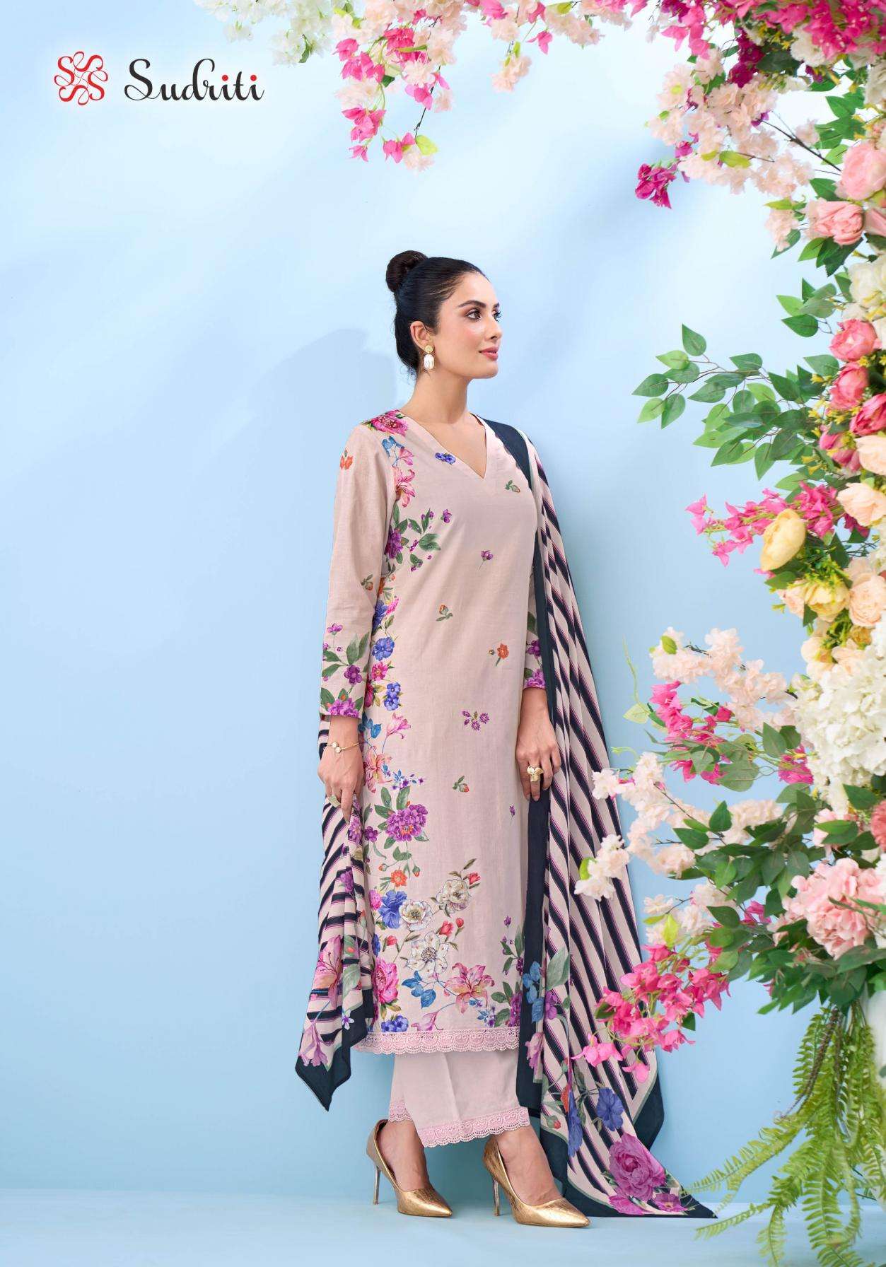 BLOOM THEORY SERIES 300 BY SUDRITI DESIGNER DIGITAL PRINTED AND HAND WORK COTTON LAWN SUITS ARE AVAILABLE AT WHOLESALE PRICE