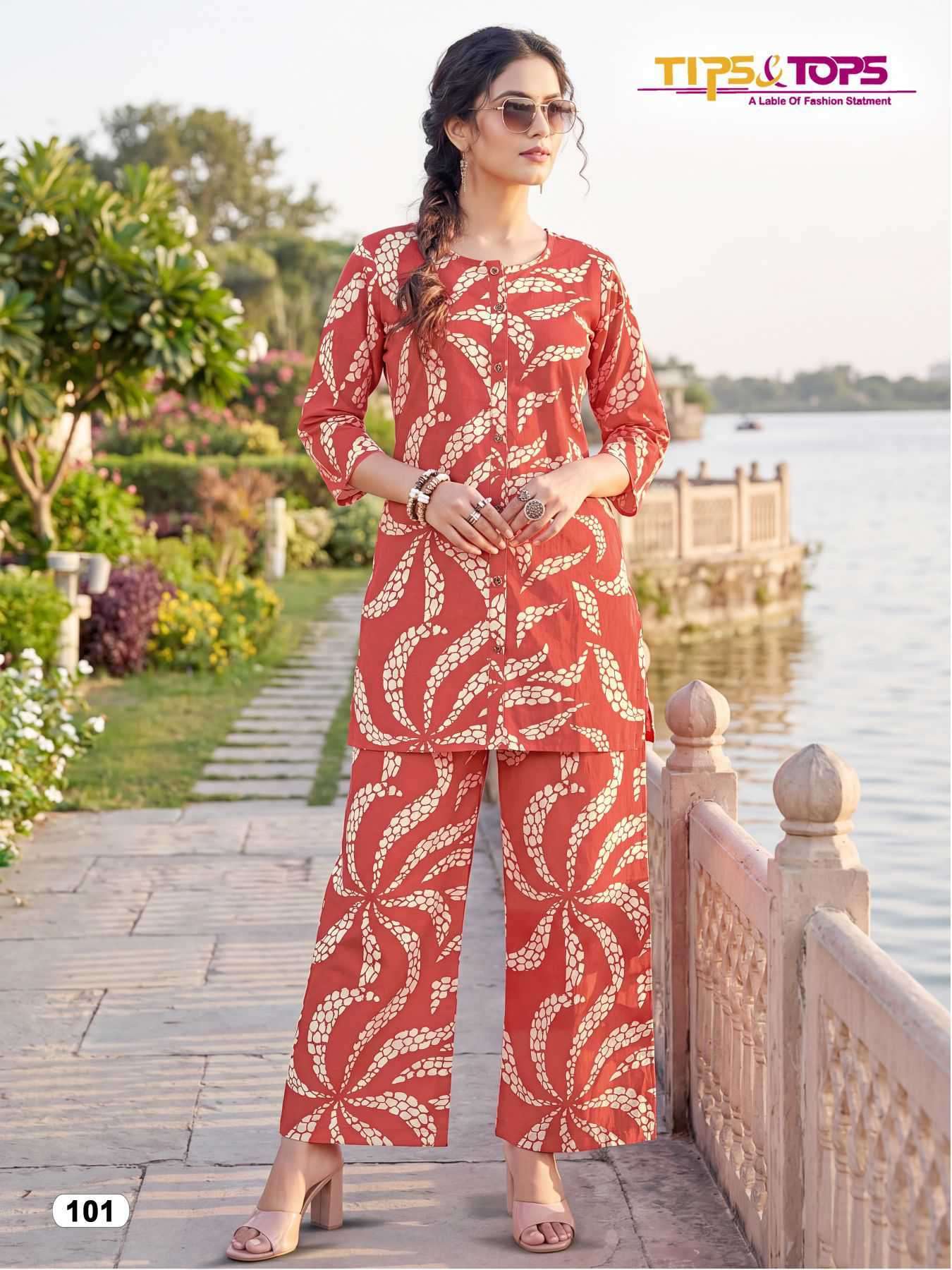 COTTON BEAUTY SERIES 101 TO 106 BY TIPS & TOPS DESIGNER PRINTED COTTON CO ORD SETS ARE AVAILABLE AT WHOLESALE PRICE
