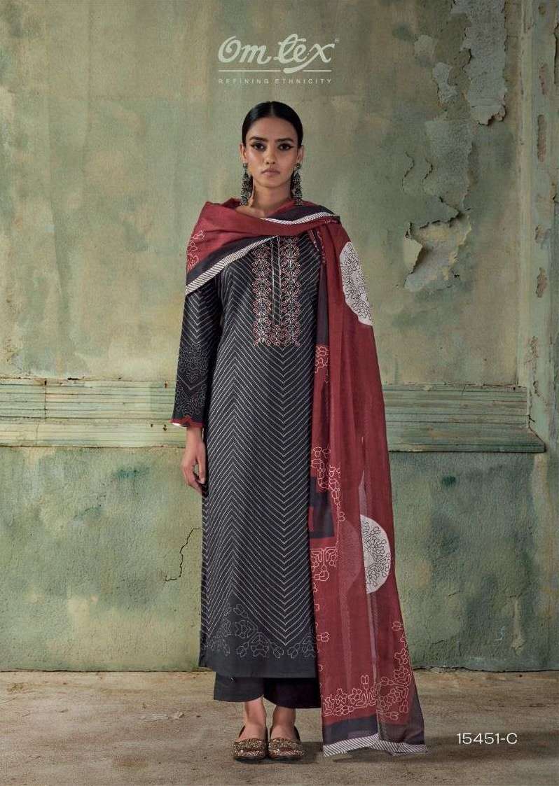 FIZA SERIES 15451 BY OMTEX DESIGNER DIGITAL PRINTED AND EMBROIDERY WORK LAWN COTTON SUITS ARE AVAILABLE AT WHOLESALE PRICE