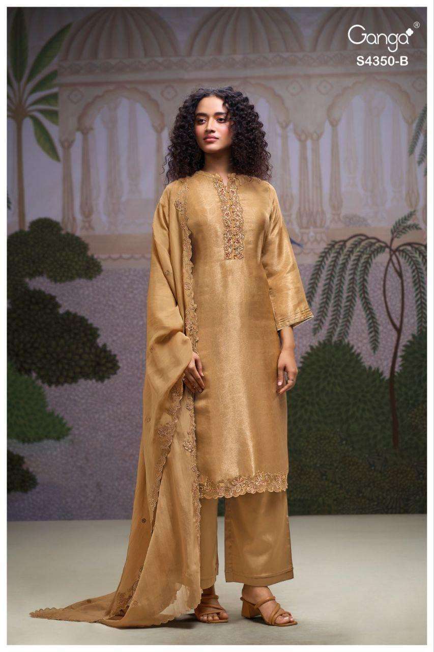 FIZARA SERIES 4350 BY GANGA DESIGNER EMBROIDERY WORK BEMBERG SILK JACQUARD SUITS ARE AVAILABLE AT WHOLESALE PRICE