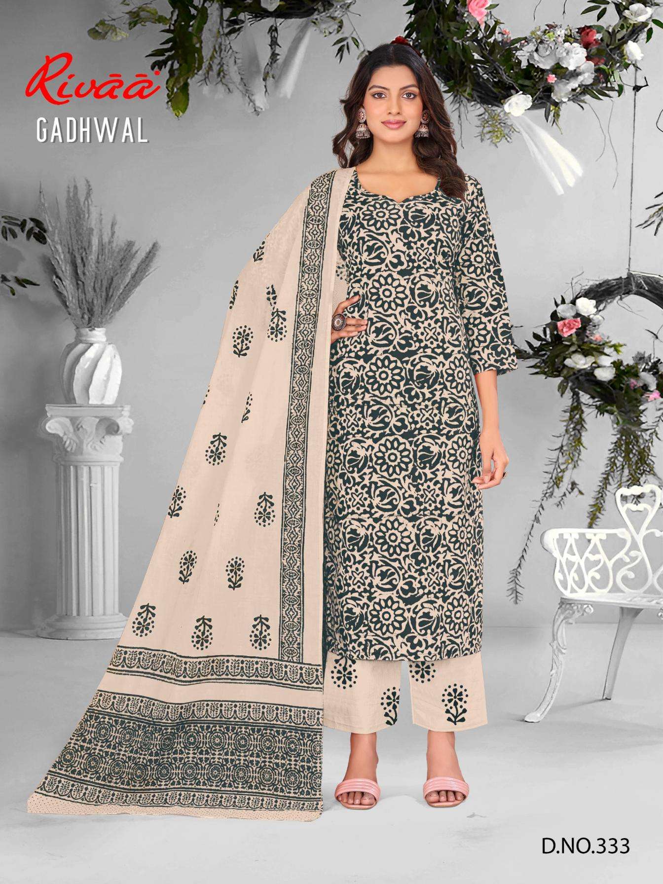 GADHWAL SERIES 333 TO 340 BY RIVAA DESIGNER DIGITAL PRINTED COTTON SUITS ARE AVAILABLE AT WHOLESALE PRICE
