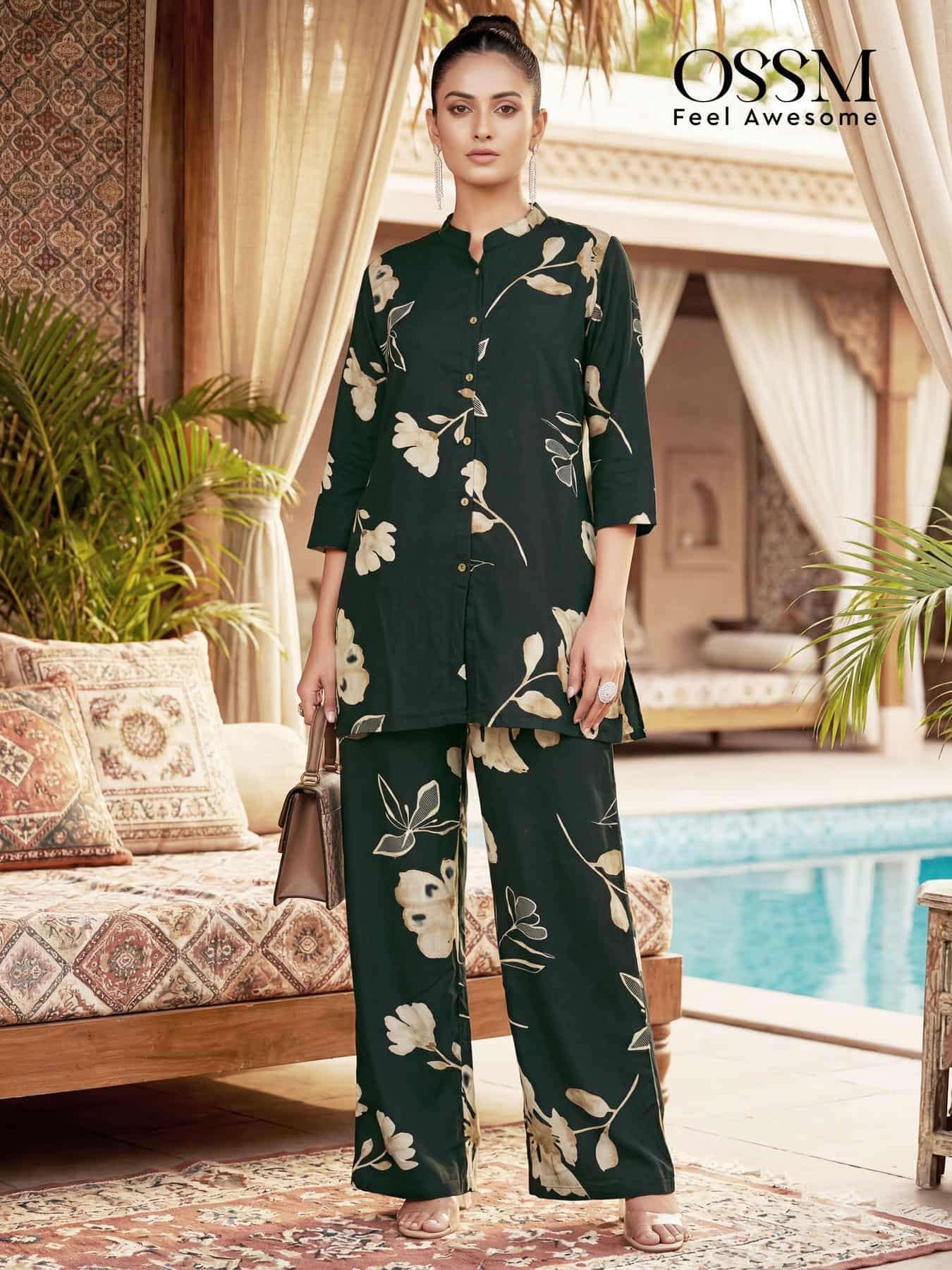 GLAMOUR VOL-3 SERIES 301 TO 306 BY OSSM DESIGNER DISCHARGE PRINT RAYON CO ORD SETS ARE AVAILABLE AT WHOLESALE PRICE