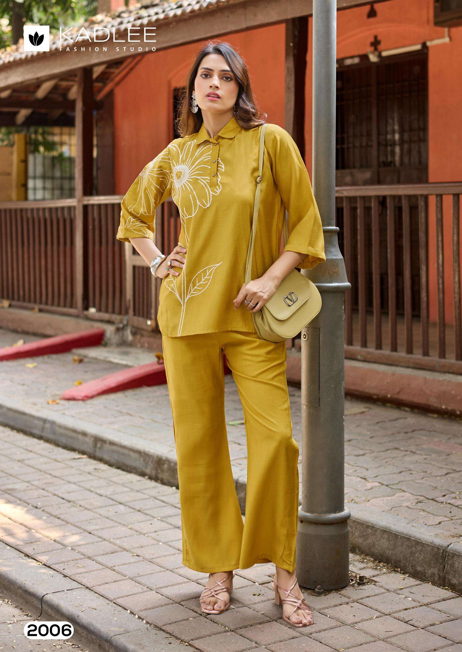 GOLDEN LADY SERIES 2001 TO 2006 BY KADLEE DESIGNER THREAD WORK VISCOSE WEAVING CO ORD SETS ARE AVAILABLE AT WHOLESALE PRICE