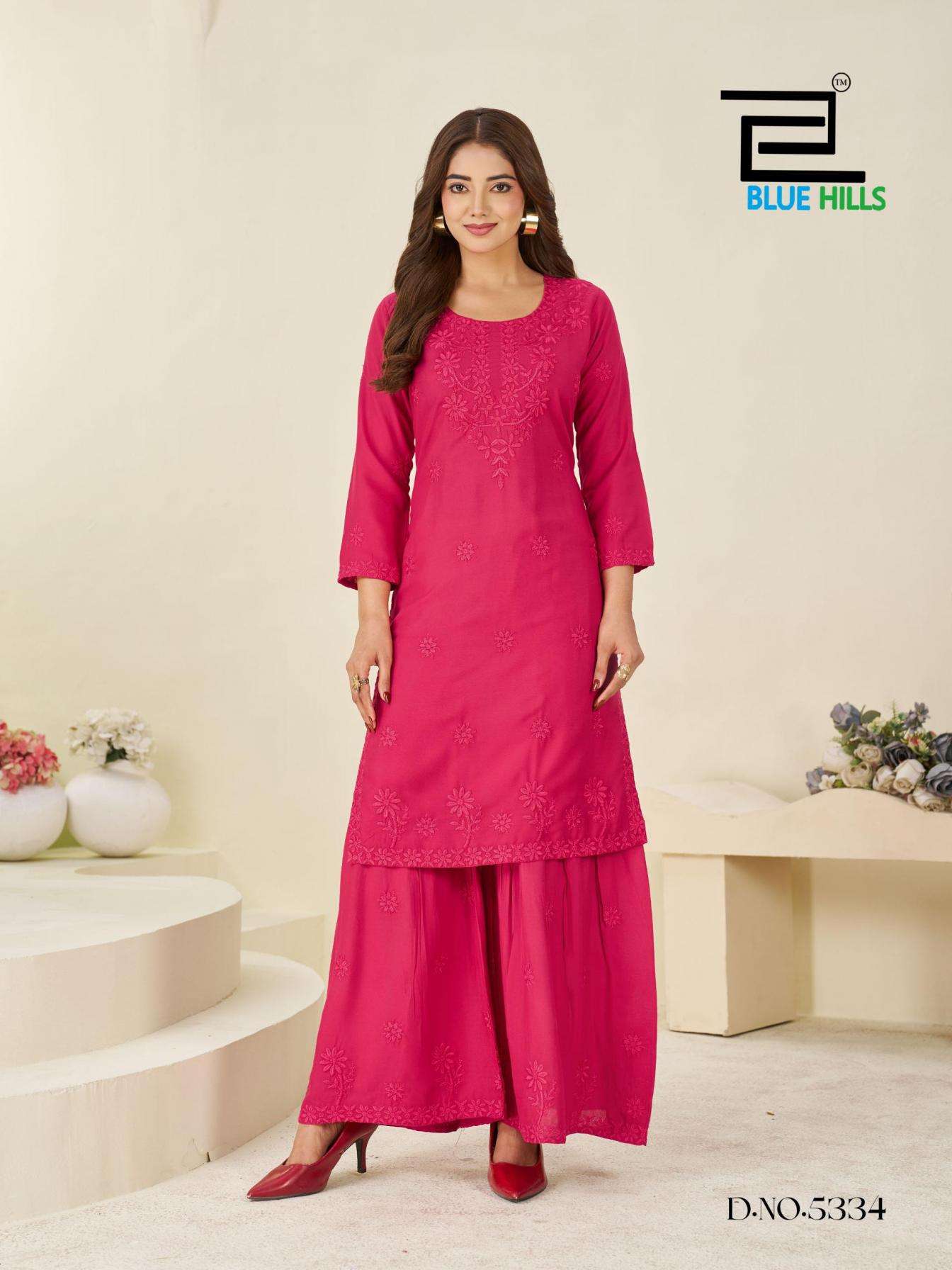 HEENAZ VOL-5 SERIES 5334 TO 5337 BY BLUE HILLS DESIGNER RAYON KURTI WITH SHARARA ARE AVAILABLE AT WHOLESALE PRICE