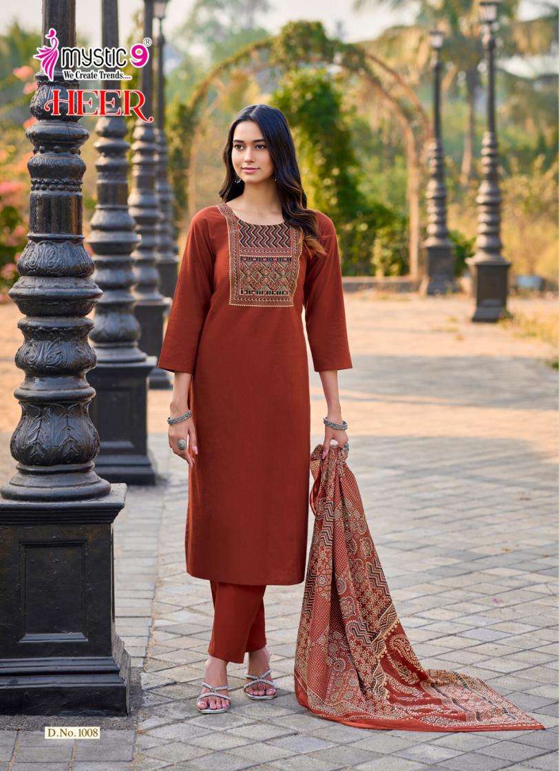 HEER VOL-1 SERIES 1001 TO 1008 BY MYSTIC 9 DESIGNER MIRROR WORK DHABU COTTON TOP WITH BOTTOM AND DUPATTA ARE AVAILABLE AT WHOLESALE PRICE