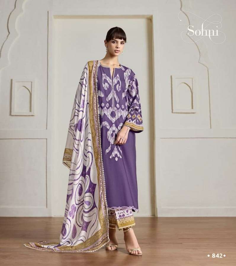 IKAT SERIES 841 TO 844 BY SOHNI KIMORA DESIGNER DIGITAL PRINTED AND RESHAM WORK LAWN COTTON SUITS ARE AVAILABLE AT WHOLESALE PRICE 