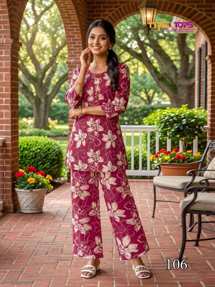 INSTAGIRL VOL-2 SERIES 201 TO 206 BY TIPS & TOPS DESIGNER PRINTED RAYON CO ORD SETS ARE AVAILABLE AT WHOLESALE PRICE