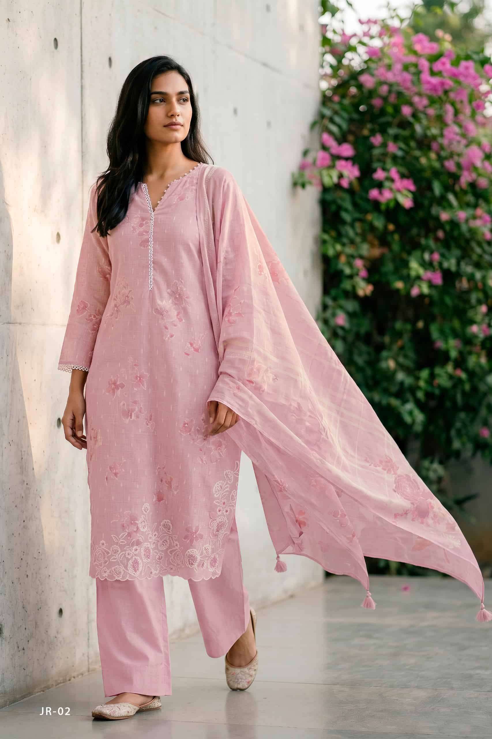JASPER SERIES 01 TO 04 BY VARSHA DESIGNER PRINTED AND EMBROIDERY WORK COTTON LINEN SUITS ARE AVAILABLE AT WHOLESALE PRICE