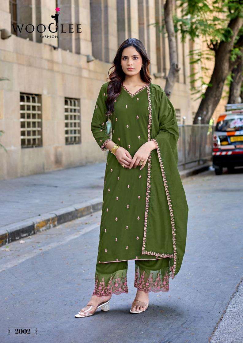 KALAVATI SERIES 2001 TO 2004 BY WOOGLEE DESIGNER THREAD AND HAND WORK RAYON KURTI WITH BOTTOM AND DUPATTA ARE AVAILABLE AT WHOLESALE PRICE