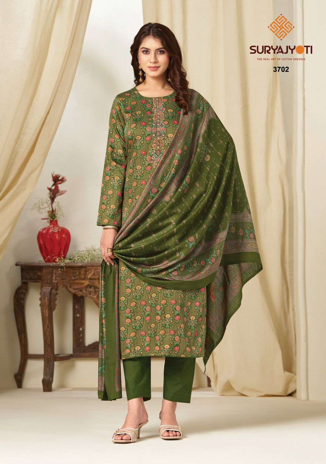 KALKI VOL-37 SERIES 37001 TO 37008 BY SURYAJYOTI DESIGNER WITH DISCHARGE PRINTED AND WORK JAM SATIN SUITS ARE AVAILABLE AT WHOLESALE PRICE