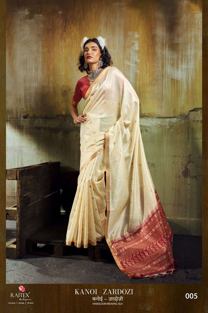 KANOI ZARDOZI SERIES 001 TO 006 SAREE BY RAJTEX DESIGNER TUSSAR SILK HANDLOOM WEAVING SILK SAREES ARE AVAILABLE AT WHOLESALE PRICE