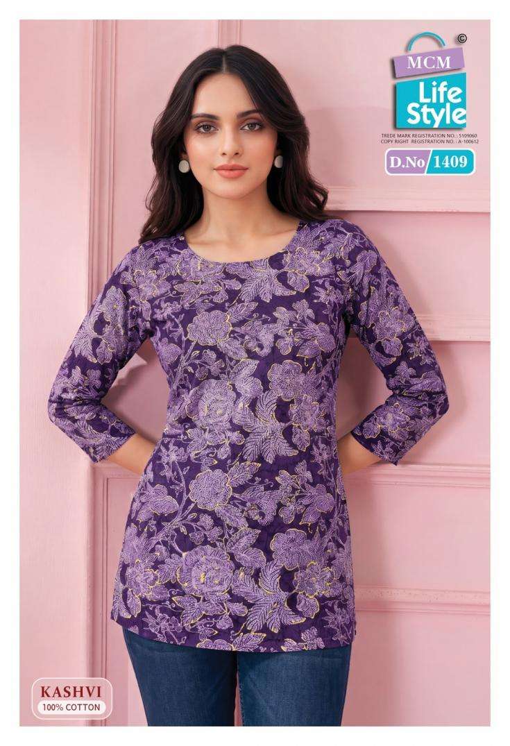 KASHVI VOL-14 SERIES 1404 TO 1413 BY MCM DESIGNER PRINTED COTTON SHORT KURTIS ARE AVAILABLE AT WHOLESALE PRICE