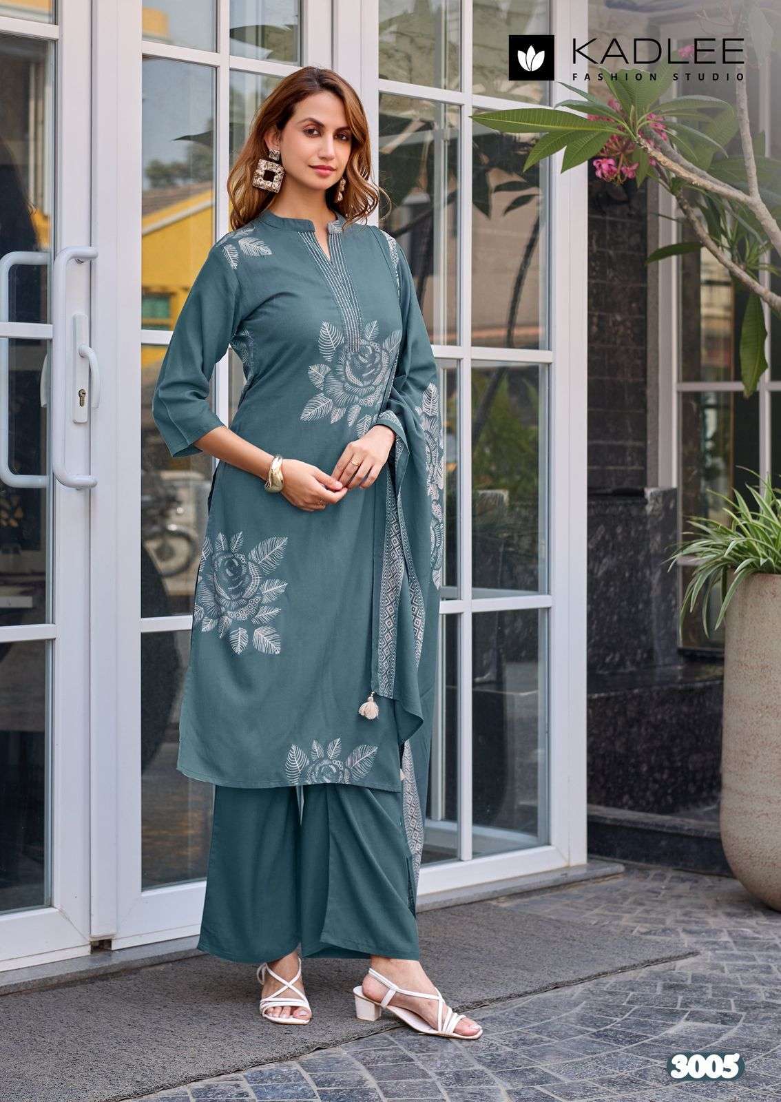 KASTURAM SERIES 3001 TO 3006 BY KADLEE DESIGNER PRINTED AND HAND WORK RAYON KURTI WITH BOTTOM AND DUPATTA ARE AVAILABLE AT WHOLESALE PRICE