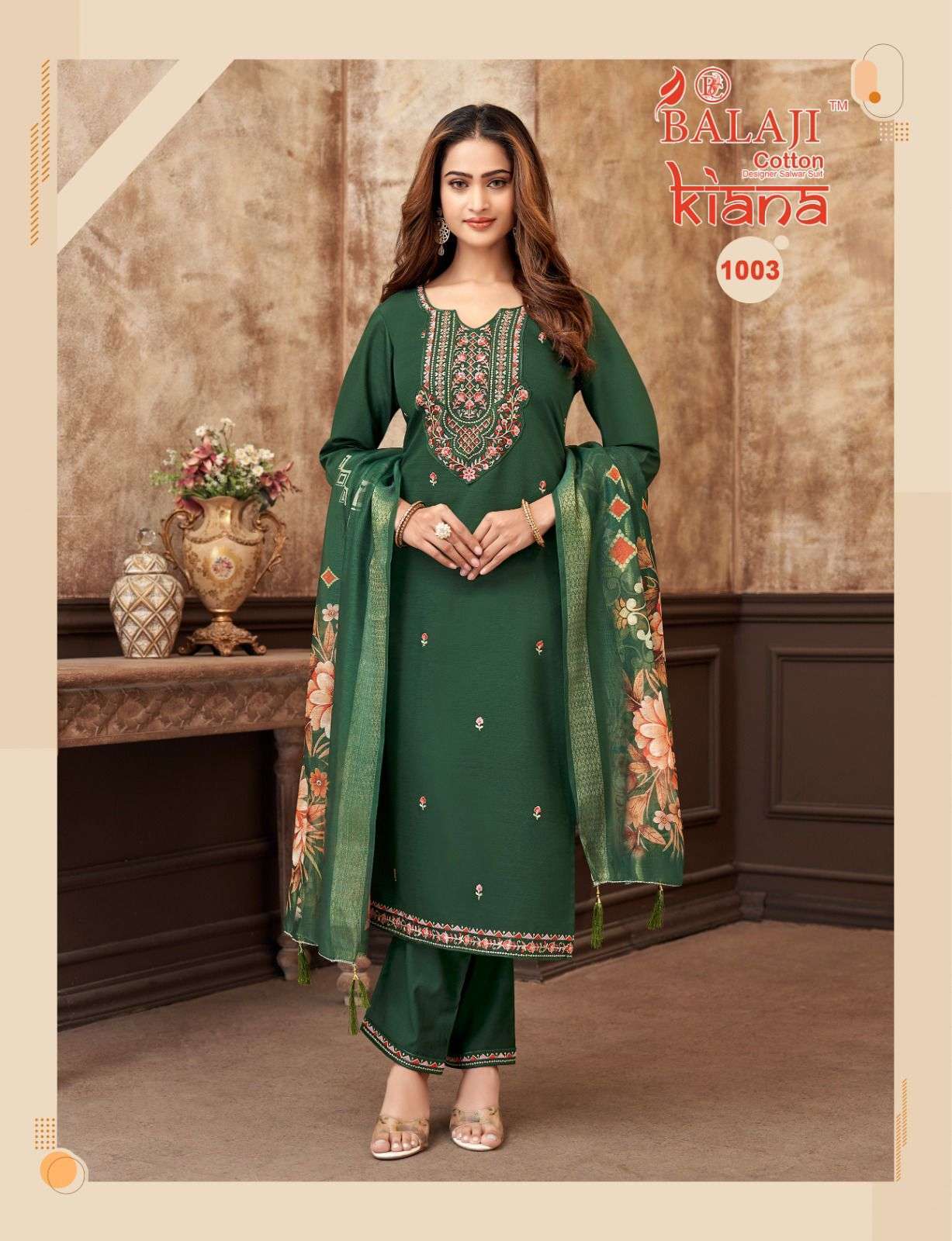 KIANA SERIES 1001 TO 1008 BY BALAJI COTTON DESIGNER EMBROIDERY WORK VATICAN READYMADE SUITS ARE AVAILABLE AT WHOLESALE PRICE
