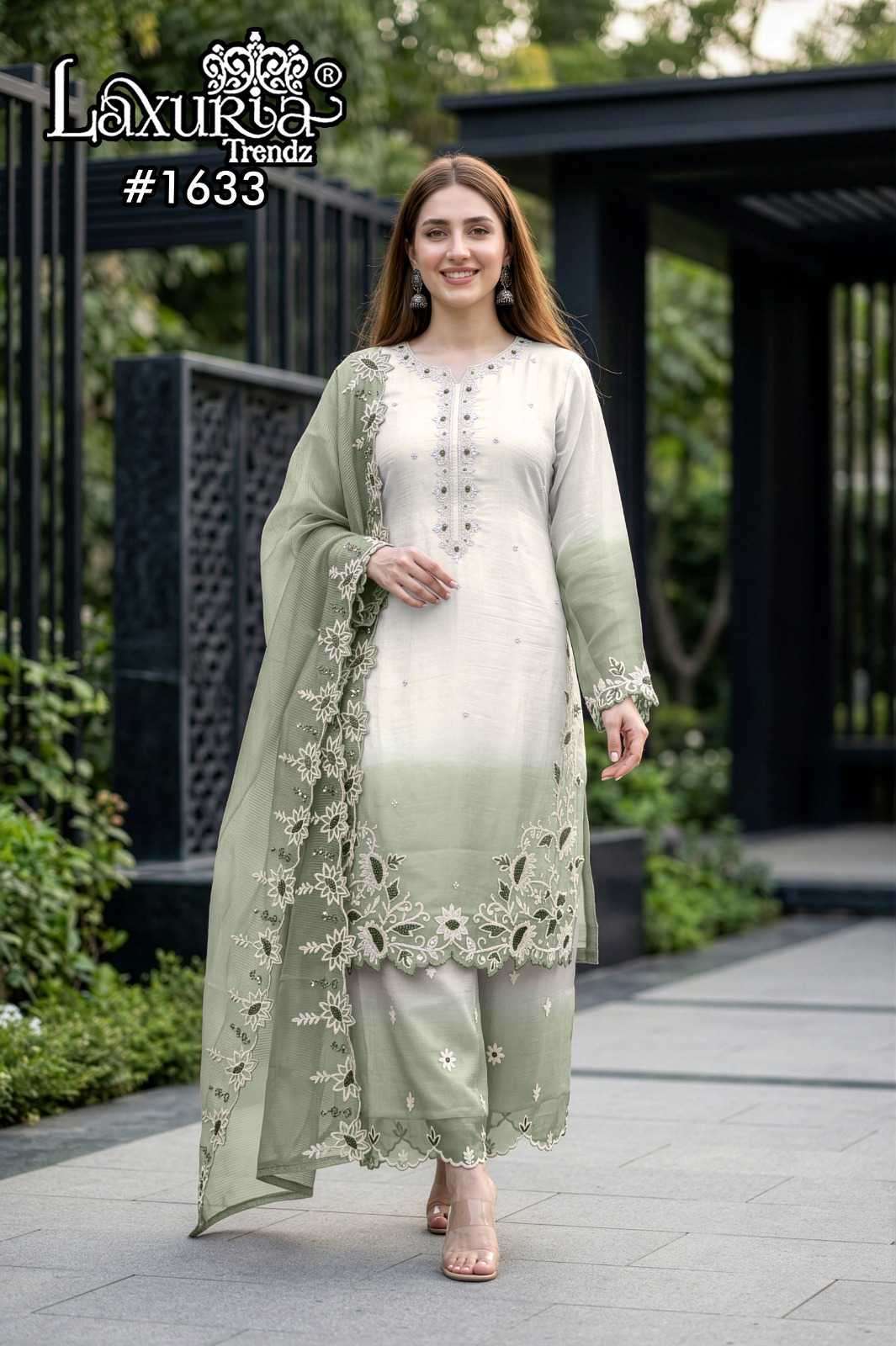 LAXURIA TRENDZ 1633 DESIGNER EMBROIDERY WORK TOP WITH BOTTOM AND DUPATTA ARE AVAILABLE AT WHOLESALE PRICE