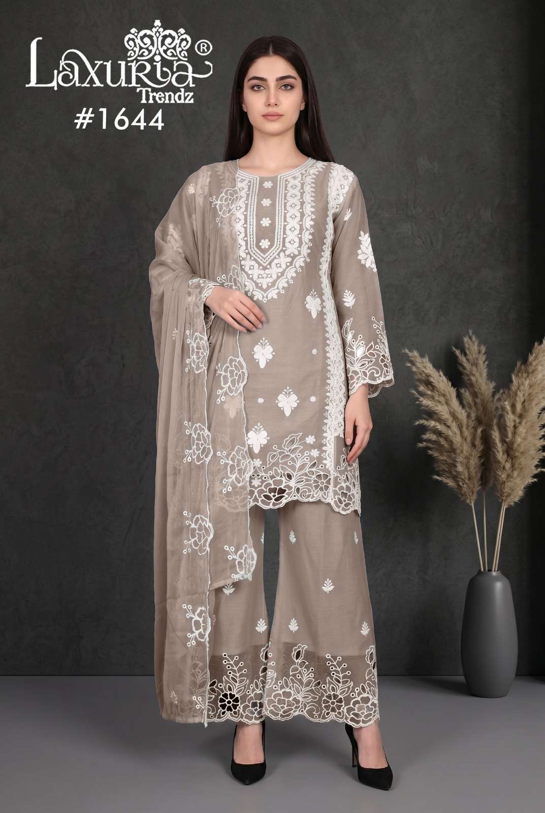 LAXURIA TRENDZ 1644 DESIGNER EMBROIDERY WORK CHIFFONE TOP WITH PANT AND DUPATTA ARE AVAILABLE AT WHOLESALE PRICE
