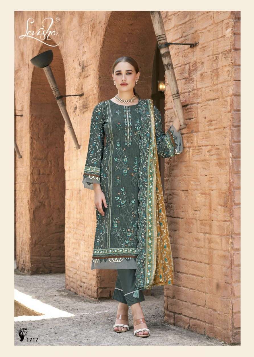 MADHUBALA VOL-17 SERIES 1713 TO 1718 BY LEVISHA DESIGNER CAMBRIC LAWN COTTON PRINTED AND WORK SUITS ARE AVAILABLE AT WHOLESALE PRICE