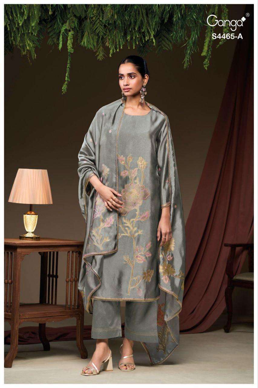 MAHIEKA SERIES 4465 BY GANGA DESIGNER HAND EMBROIDERY AND HAND WORK VISCOSE WOVEN JACQUARD SILK SUITS ARE AVAILABLE AT WHOLESALE PRICE