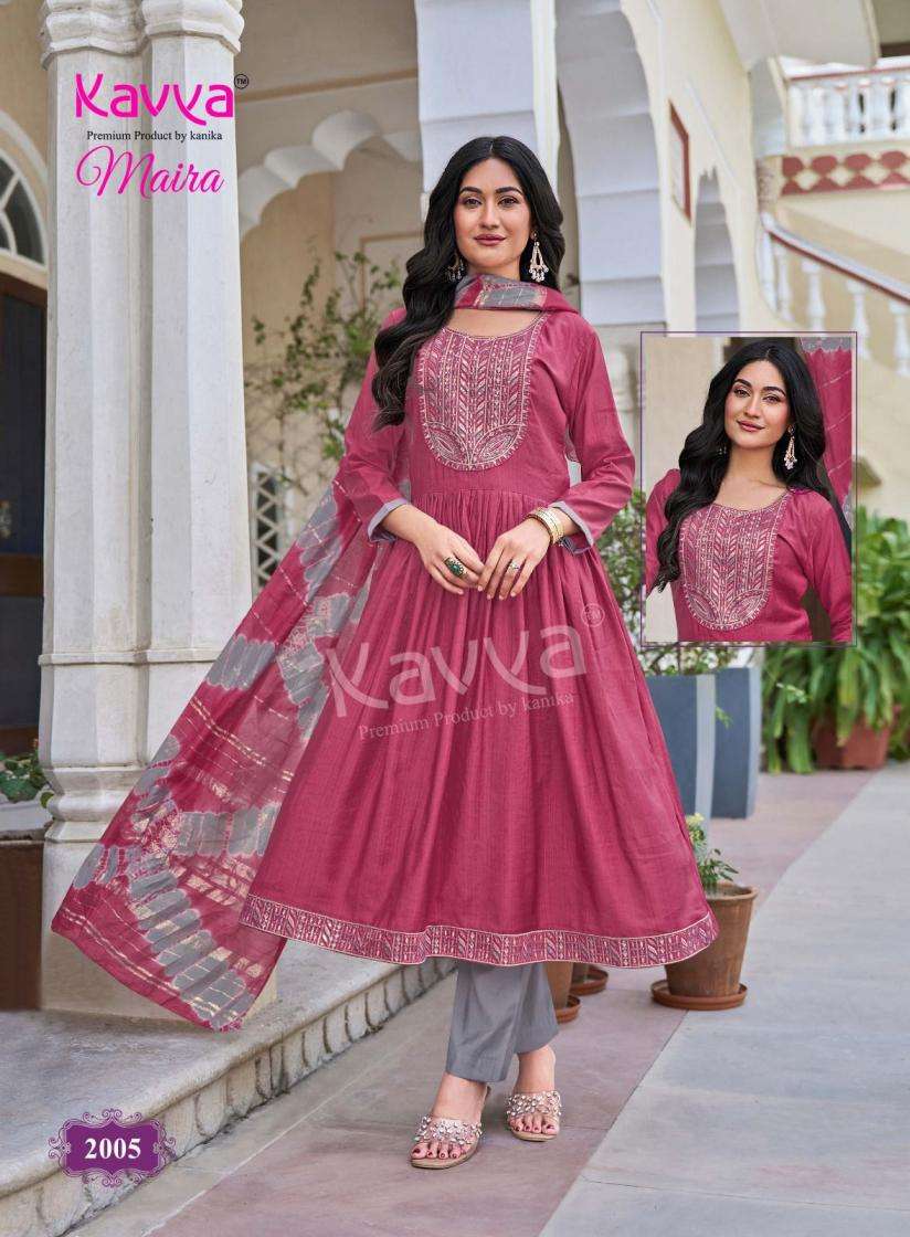 MAIRA VOL-2 SERIES 2001 TO 2010 BY KAVYA DESIGNER EMBROIDERY WORK VATICAN KURTI WITH BOTTOM AND DUPATTA ARE AVAILABLE AT WHOLESALE PRICE