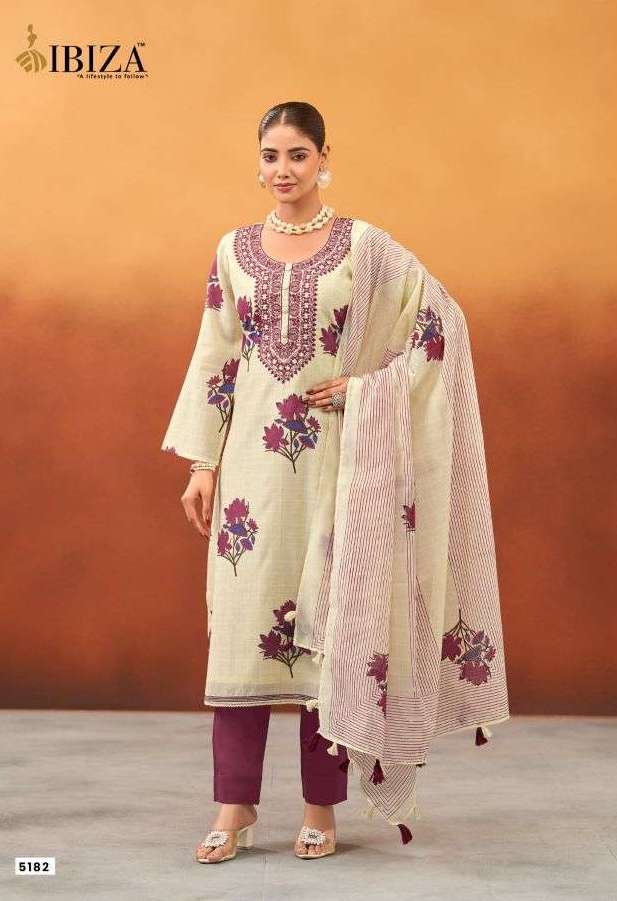 MEGANTE SERIES 5181 TO 5184 BY IBIZA DESIGNER PRINTED AND EMBROIDERY WORK MUL MUL COTTON SUITS ARE AVAILABLE AT WHOLESALE PRICE