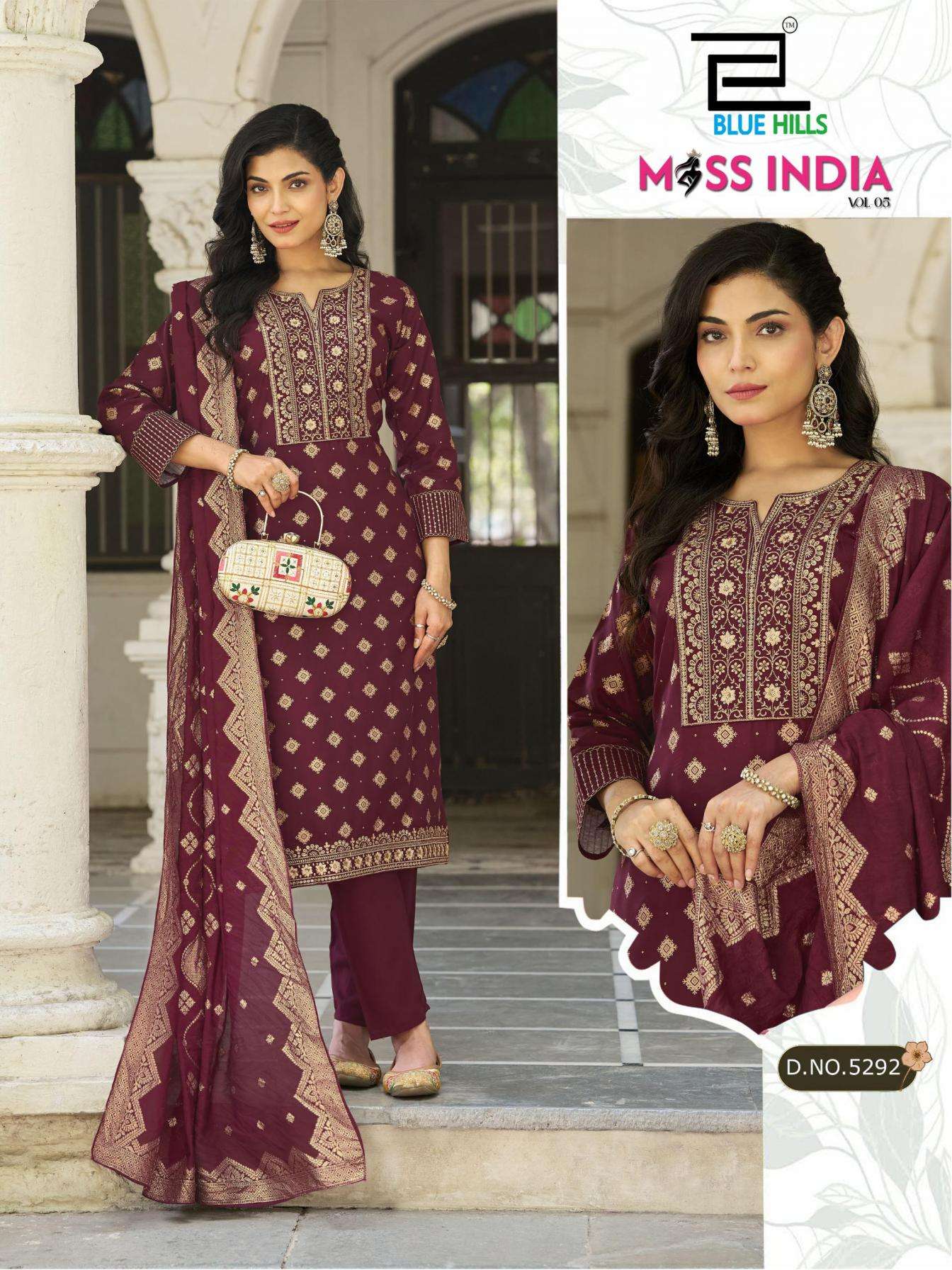 MISS INDIA VOL-5 SERIES 5291 TO 5296 BY BLUE HILLS DESIGNER FOIL PRINT AND EMBROIDERY WORK RAYON KURTI WITH BOTTOM AND DUPATTA ARE AVAILABLE AT WHOLESALE PRICE
