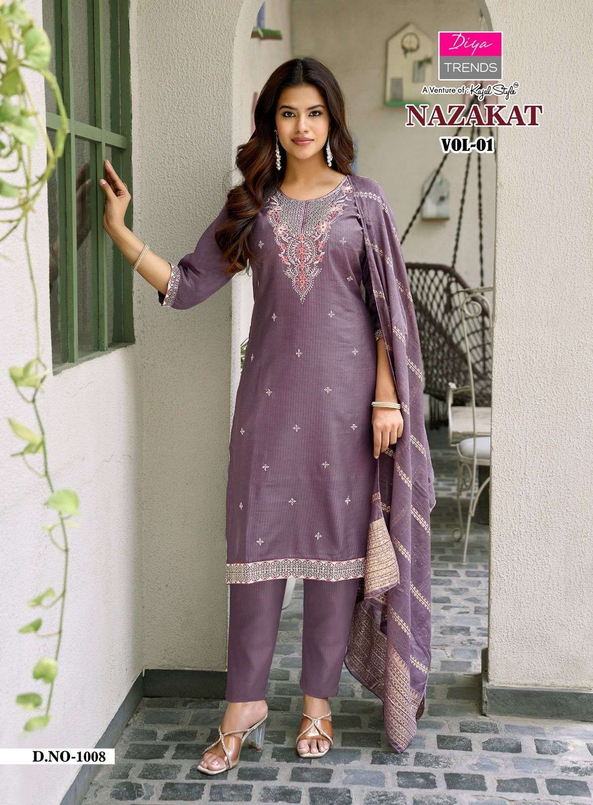 NAZAKAT SERIES 1001 TO 1008 BY DIYA TRENDS DESIGNER EMBROIDERY WORK SILK TOP WITH BOTTOM AND DUPATTA ARE AVAILABLE AT WHOLESALE PRICE