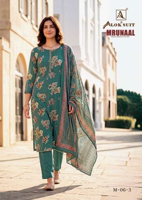 NRUNAAL SERIES 01 TO 04 BY ALOK SUITS DESIGNER PRINTED AND TIE WORK ZAM SUITS ARE AVAILABLE AT WHOLESALE PRICE