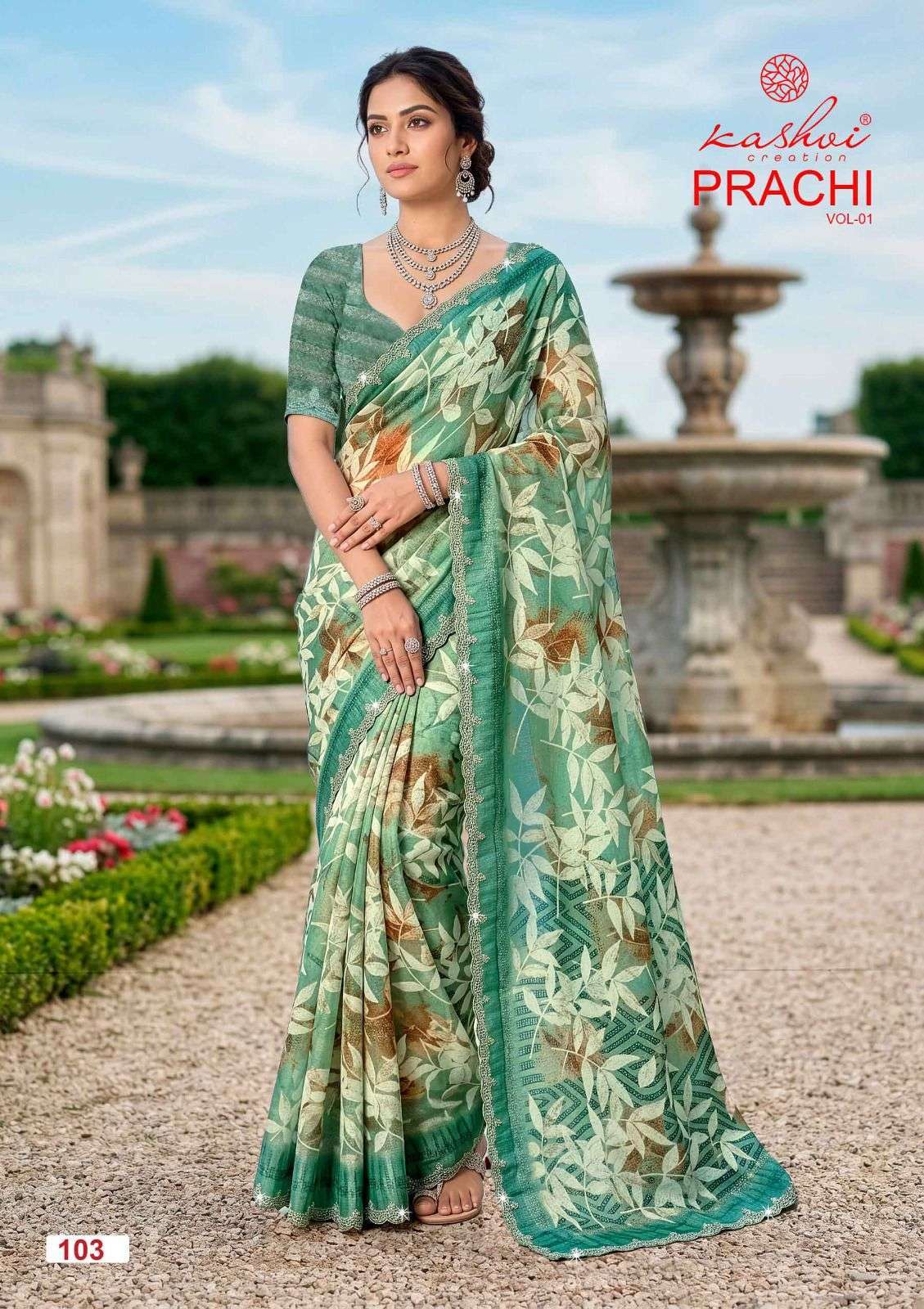 PRACHI VOL-1 SERIES 101 TO 108 SAREE BY KASHVI DESIGNER PRINTED AND CUTWORK SAREE ARE AVAILABLE AT WHOLESALE PRICE
