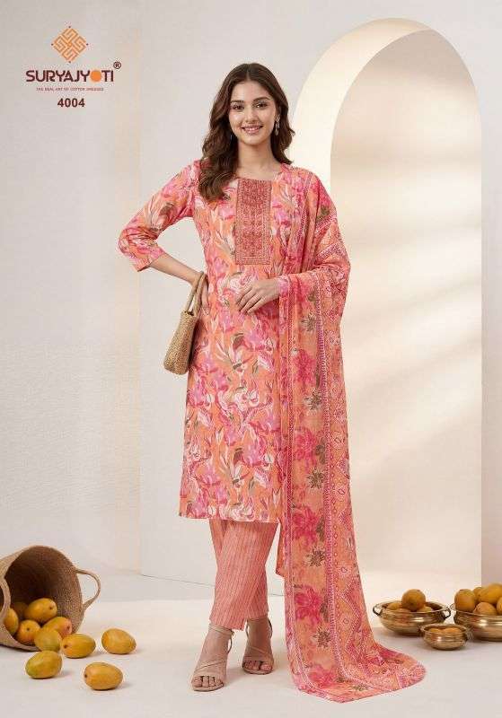 PRAGYA VOL-4 SERIES 4001 TO 4010 BY SURYAJYOTI DESIGNER PRINTED COTTON READYMADE SUITS ARE AVAILABLE AT WHOLESALE PRICE