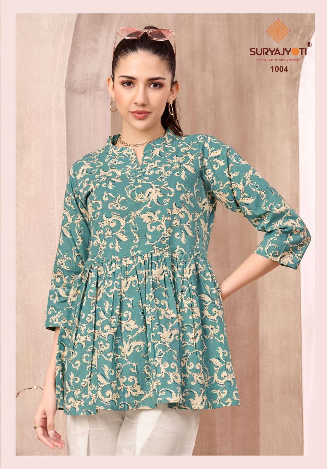PRAMITA VOL-1 SERIES 1001 TO 1014 BY SURYAJYOTI DESIGNER PRINTED COTTON SHORT TOPS ARE AVAILABLE AT WHOLESALE PRICE 