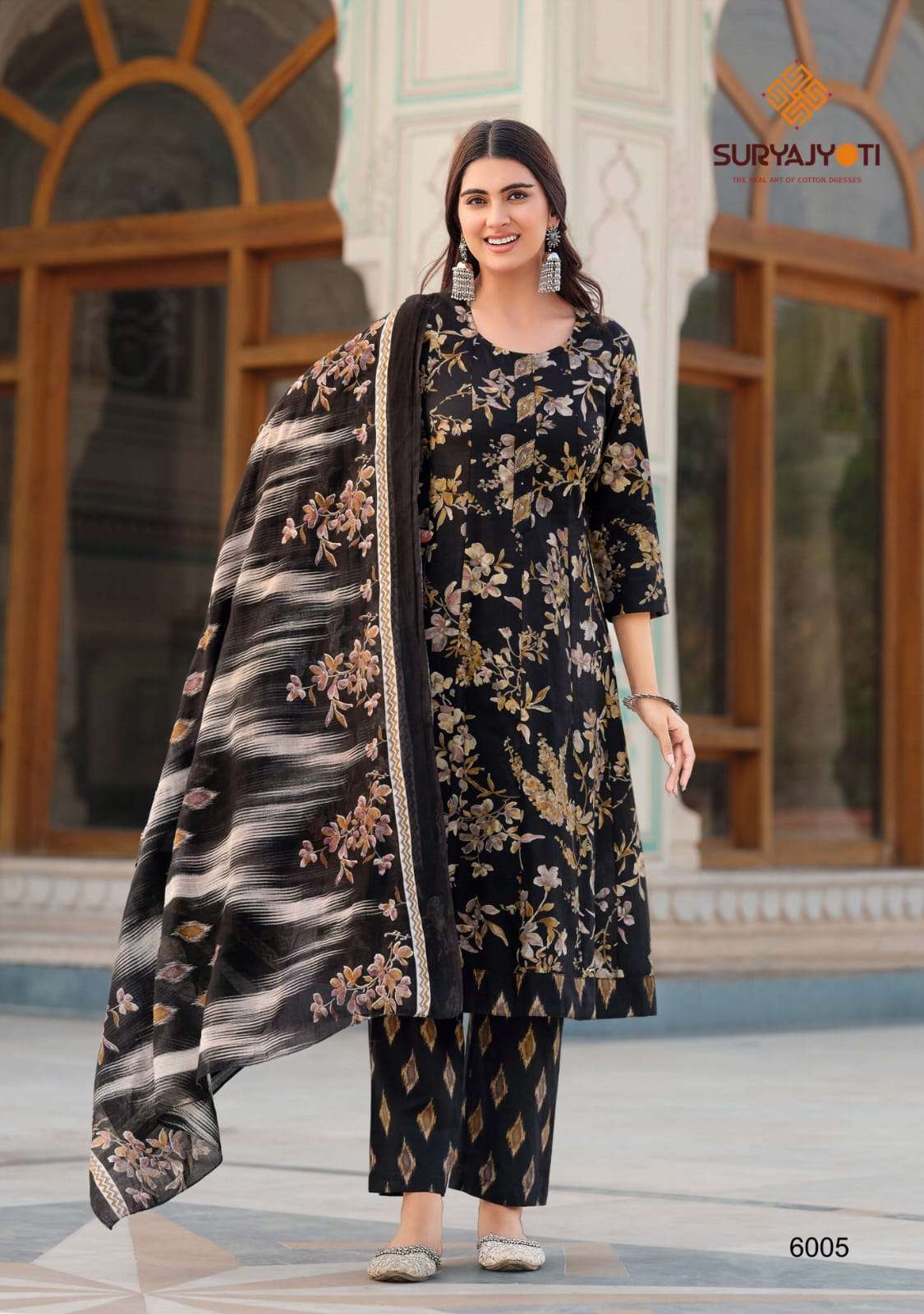 RASHMIKA VOL-6 SERIES 6001 TO 6010 BY SURYAJYOTI DESIGNER PRINTED AND HAND WORK COTTON READYMADE SUITS ARE AVAILABLE AT WHOLESALE PRICE