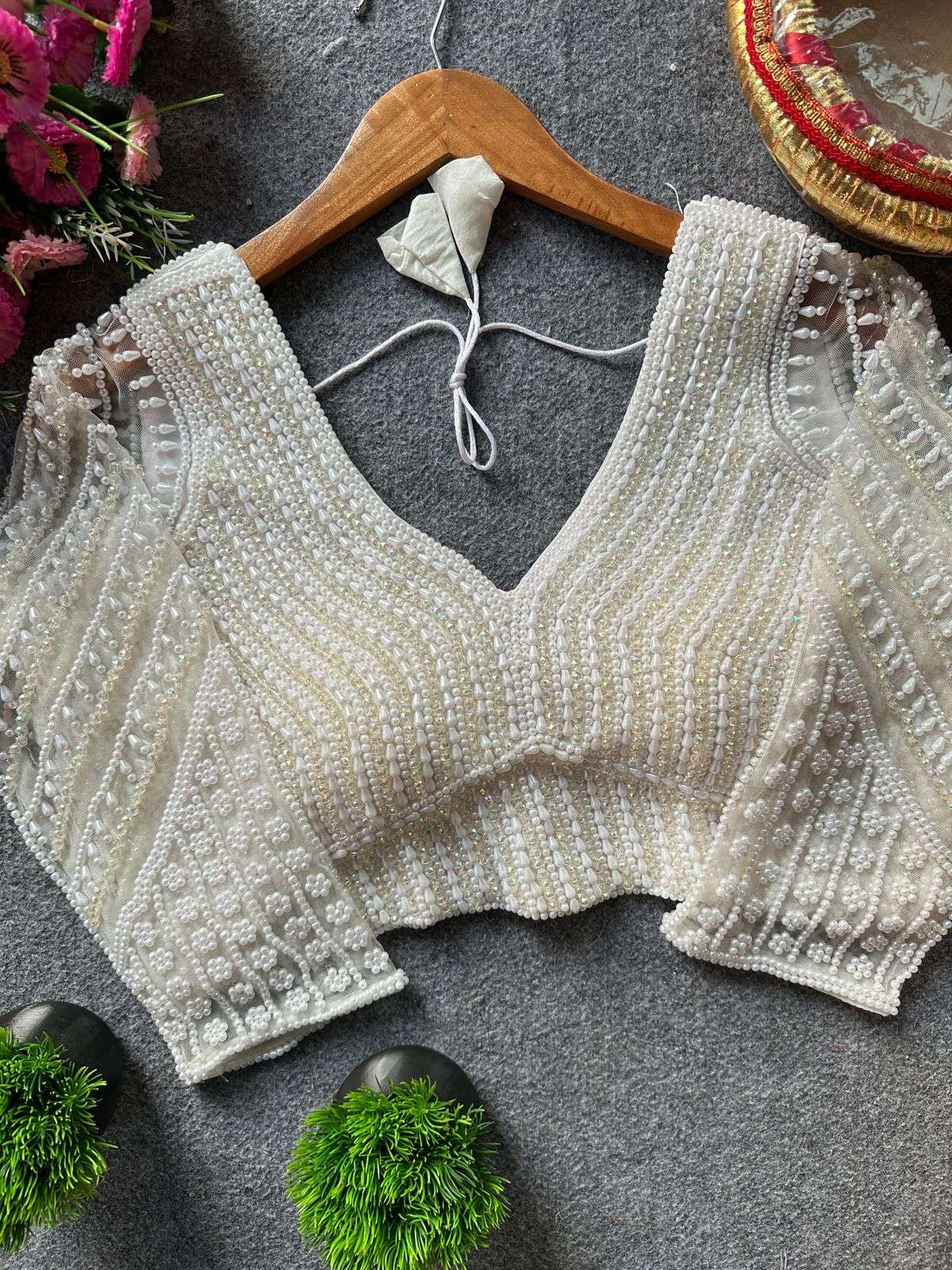 READYMADE BLOUSE SERIES 415 DESIGNER HANDCRAFTED PEARL MOTI WORK SILK READYMADE BLOUSES ARE AVAILABLE AT WHOLESALE PRICE