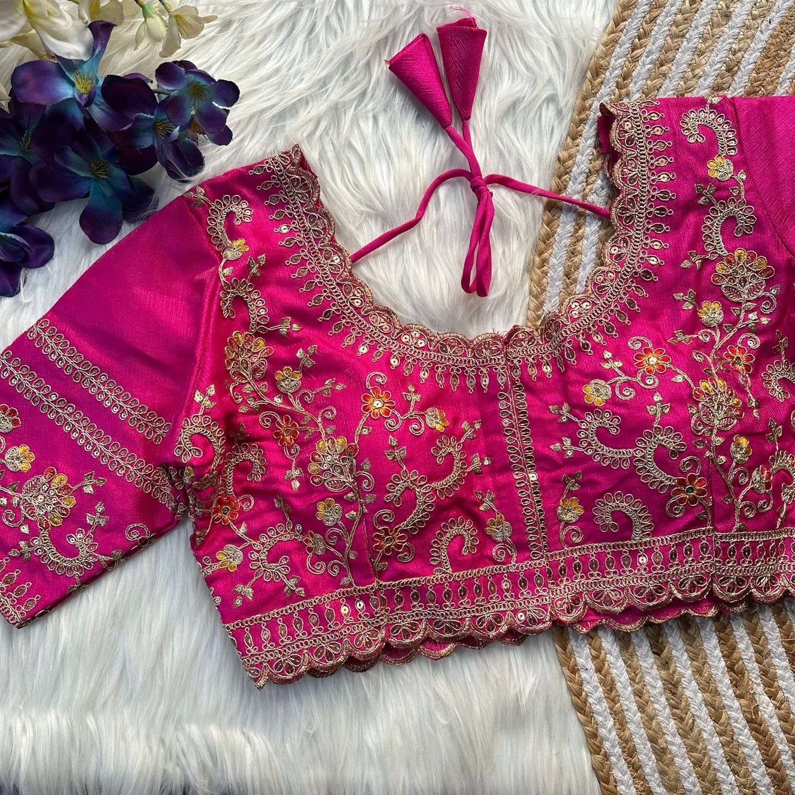 READYMADE BLOUSE SERIES 420 DESIGNER HEAVY GOLD ZARI AND SEQUENCE WORK SILK BRIDAL WEAR READYMADE BLOUSES ARE AVAILABLE AT WHOLESALE PRICE 
