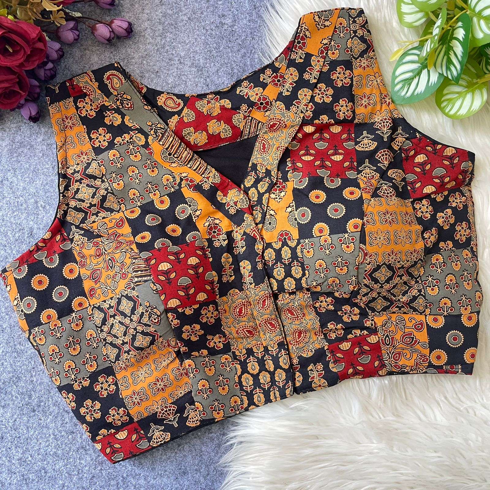 READYMADE BLOUSE SERIES 423 DESIGNER AJARAKH PRINT HANDLOOM COTTON READYMADE BLOUSE ARE AVAILABLE AT WHOLESALE PRICE