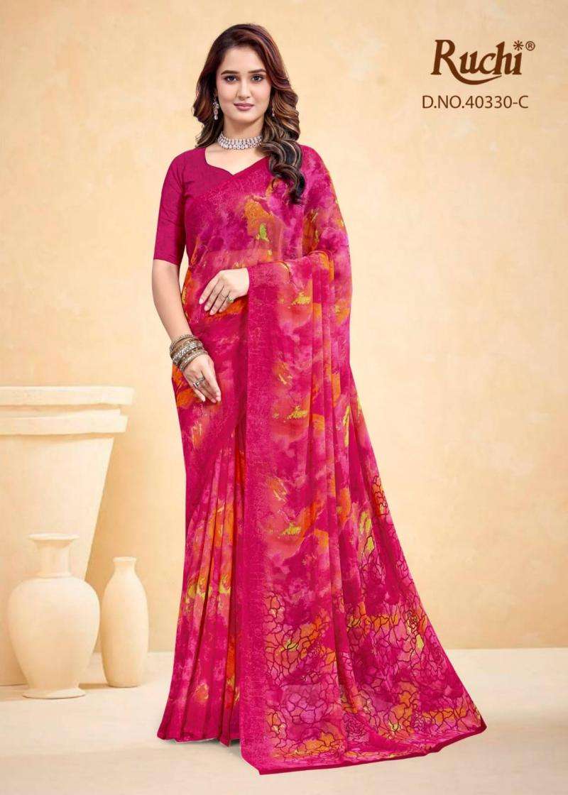 RED VELVET VOL-72 SERIES 40330 SAREE BY RUCHI DESIGNER SATIN WEAVED BORDERED CHIFFONE SAREES ARE AVAILABLE AT WHOLESALE PRICE