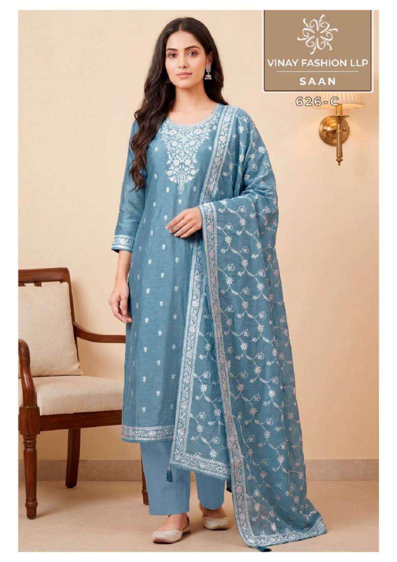 SAAN SERIES 626 BY VINAY DESIGNER MUSLIN WEAVED SUITS ARE AVAILABLE AT WHOLESALE PRICE