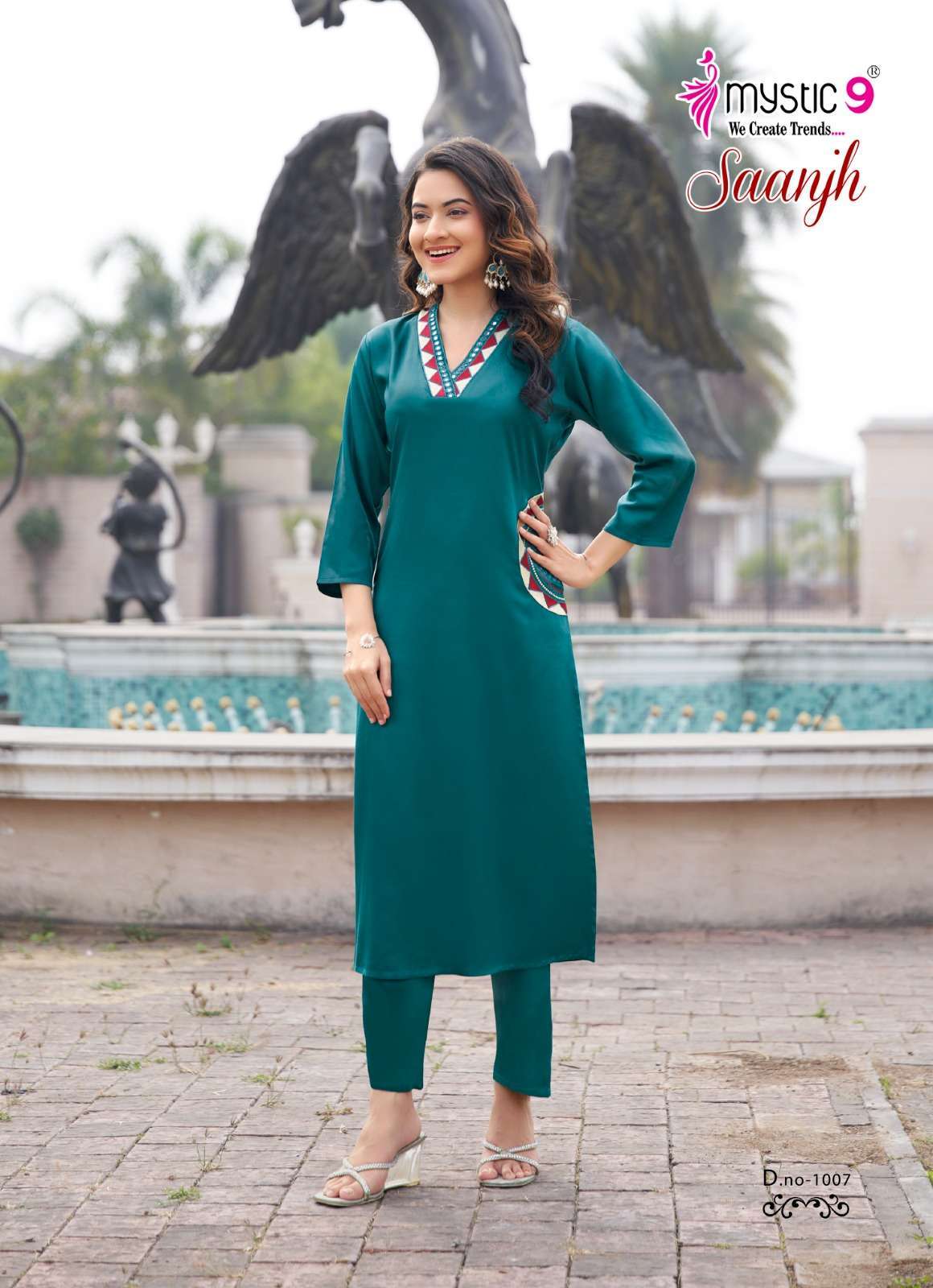 SAANJH VOL-1 SERIES 1001 TO 1010 BY MYSTIC 9 DESIGNER EMBROIDERY WORK GAJI SILK TOP WITH BOTTOM ARE AVAILABLE AT WHOLESALE PRICE