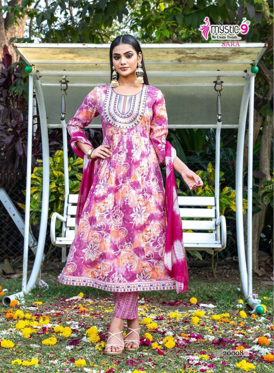 SARA VOL-20 SERIES 20001 TO 20008 BY MYSTIC 9 DESIGNER PRINTED RAYON ANARKALI KURTI WITH BOTTOM AND DUPATTA ARE AVAILABLE AT WHOLESALE PRICE