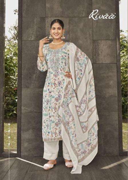 SUPRITA SERIES 3685 TO 3688 BY RIVAA DESIGNER DIGITAL PRINTED AND EMBROIDERY WORK JAM SATIN SUITS ARE AVAILABLE AT WHOLESALE PRICE