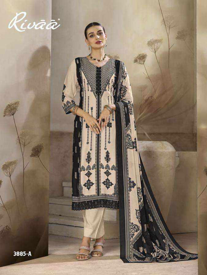 TESSA VOL-2 SERIES 3885 TO 3888 BY RIVAA DESIGNER DIGITAL PRINTED AND EMBROIDERY WORK BEMBERG SILK SUITS ARE AVAILABLE AT WHOLESALE PRICE 
