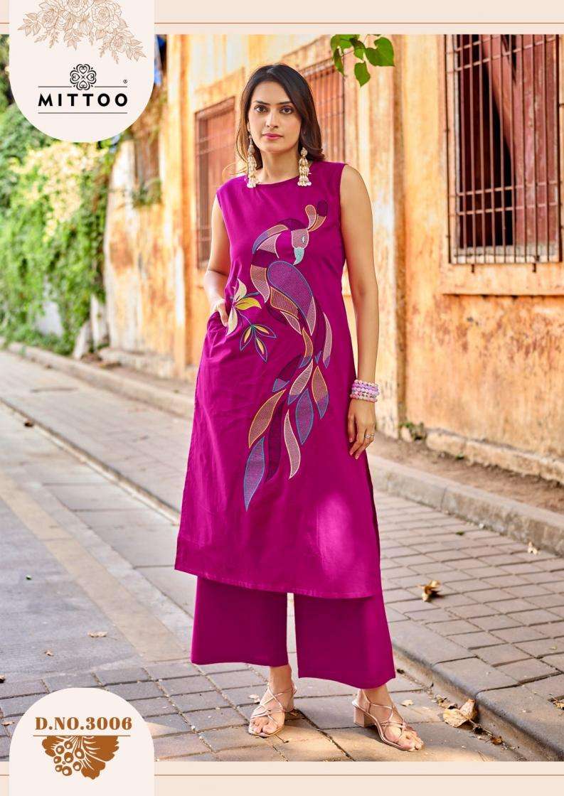 UDAAN SERIES 3001 TO 3006 BY MITTO DESIGNER THREAD AND KHATLI WORK DHABU COTTON KURTI WITH BOTTOM ARE AVAILABLE AT WHOLESALE PRICE