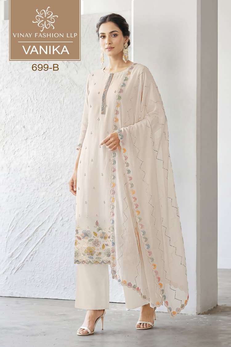 VANIKA SERIES 699 BY VINAY DESIGNER BEADS AND THREAD WORK MUL CHANDERI SUITS ARE AVAILABLE AT WHOLESALE PRICE