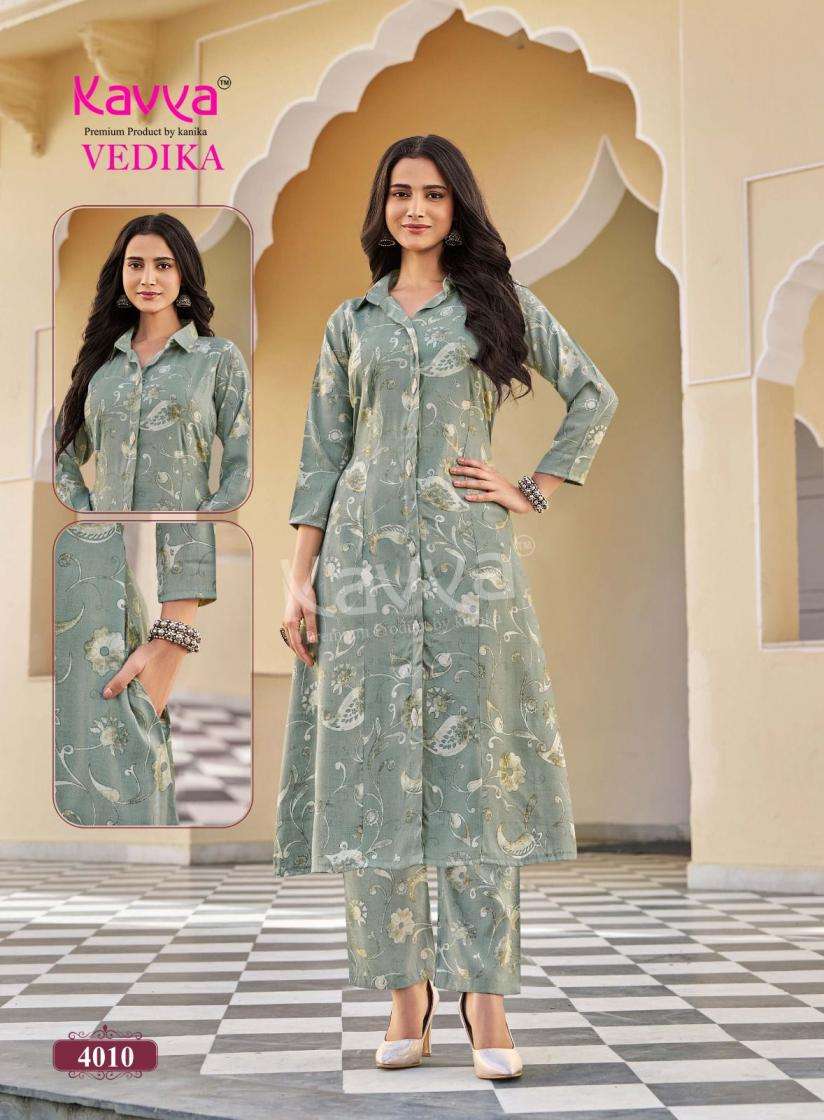 VEDIKA VOL-4 SERIES 4001 TO 4010 BY KAVYA DESIGNER PRINTED CAPSUL KURTI WITH BOTTOM ARE AVAILABLE AT WHOLESALE PRICE