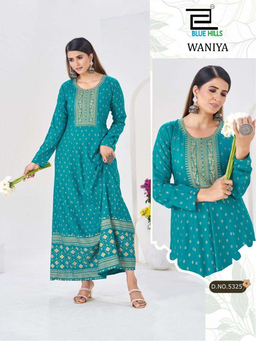 WANIYA SERIES 5323 TO 5328 BY BLUE HILLS DESIGNER EMBROIDERY WORK RAYON ANARKALI GOWN ARE AVAILABLE AT WHOLESALE PRICE